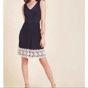 Yellow Star Modcloth Womens Navy Pleated Sleeveless Dress Sz Medium Lace Trim